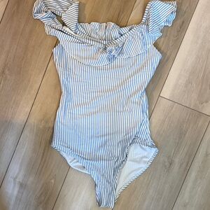Old Navy | Blue and White Striped Ruffle Swimsuit | like new